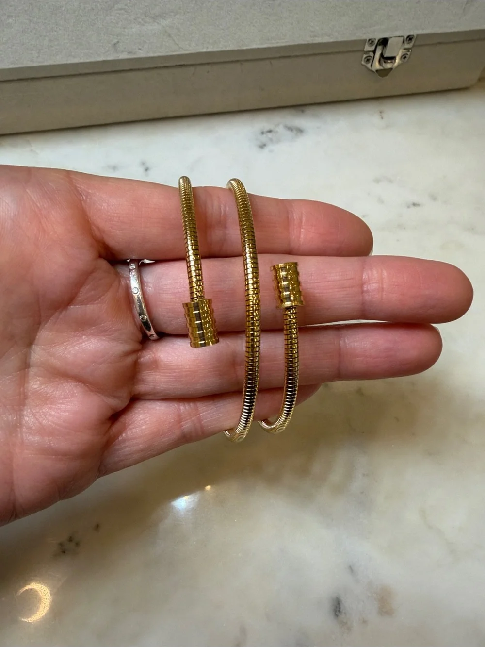 Cable twisted gold cuff bracelet stretchy stainless steel.